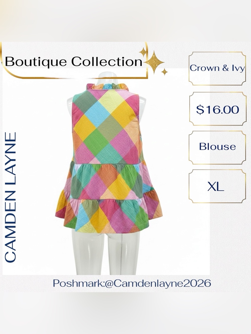 Crown & Ivy Multicolor Green Pink Blue Tiered Sleeveless Top - Picture 7 of 8